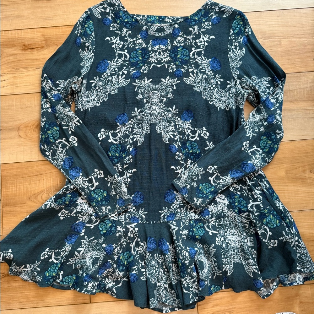 Free People Long Sleeve Floral Dress - Blue and White